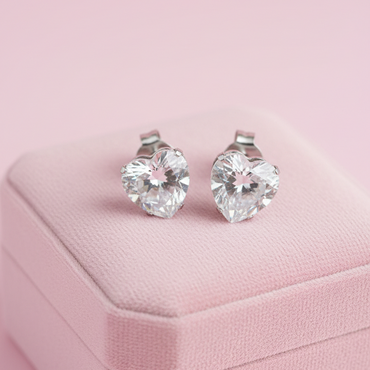 Aretes de Acero Corazón Plateado