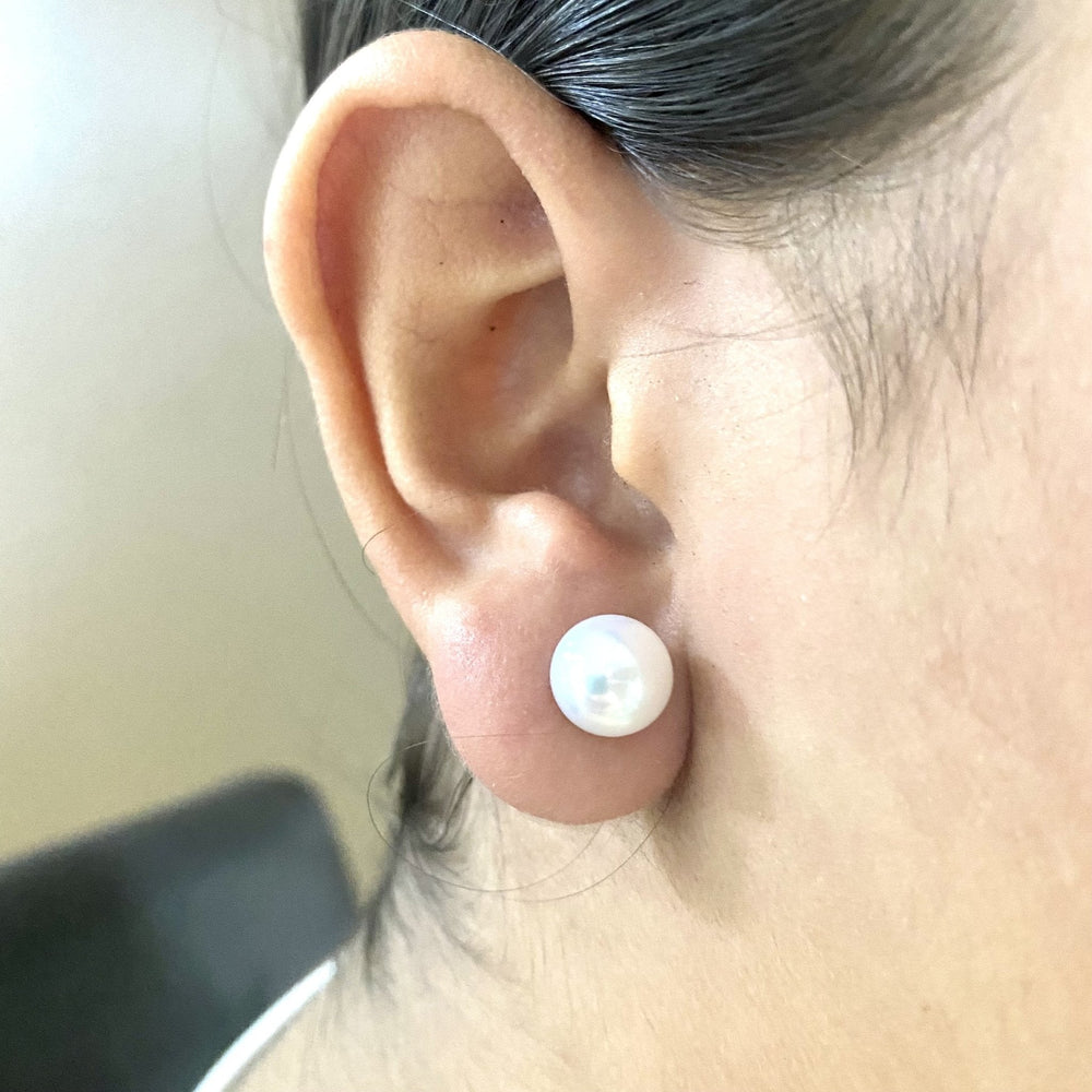 Aretes 7MM 🐚 Perla Cultivada Blancas de Acero Inoxidable 