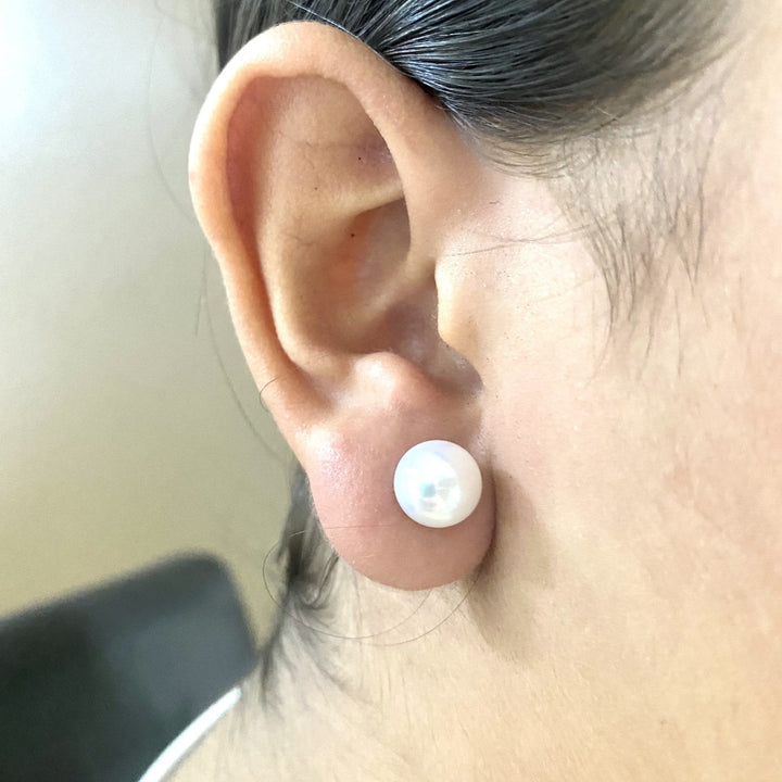 Aretes 7MM 🐚 Perla Cultivada Blancas de Acero Inoxidable 