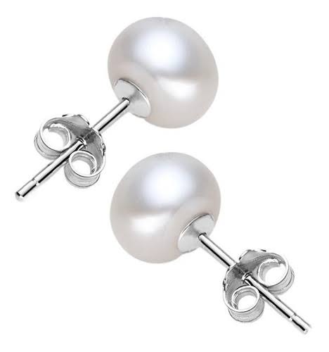 Aretes 7MM 🐚 Perla Cultivada Blancas de Acero Inoxidable 