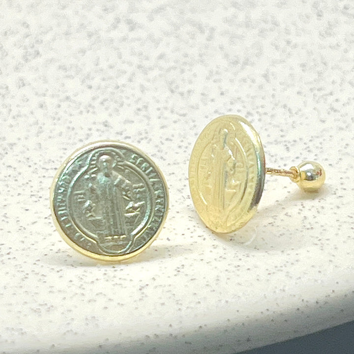 Aretes de Oro 10k San Benito 10MM
