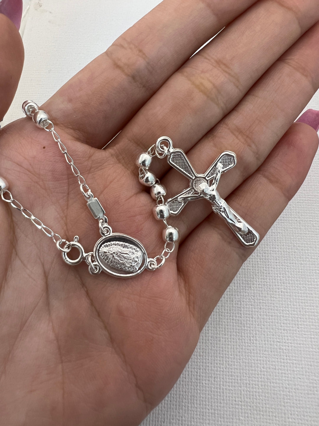 Rosario Plata Virgen Guadalupe 4MM