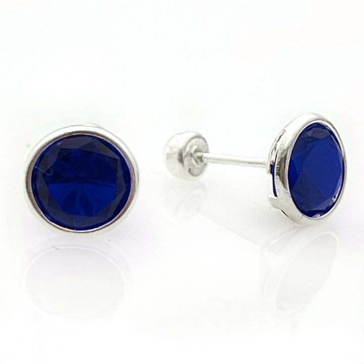 Aretes Redondo Bicel Azul 7MM Plata