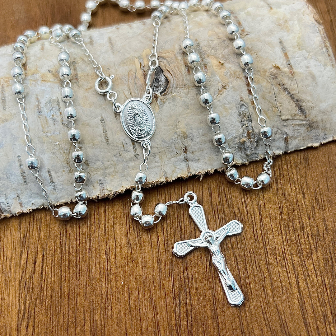 Rosario Plata Virgen Guadalupe 4MM