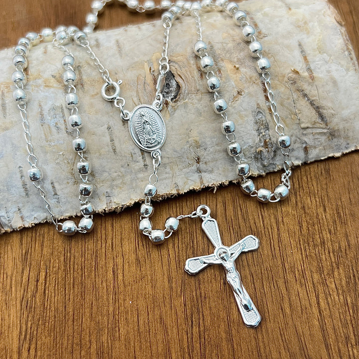 Rosario Plata Virgen Guadalupe 4MM