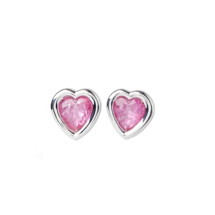 Aretes Corazón Bicel Rosado 5MM Plata