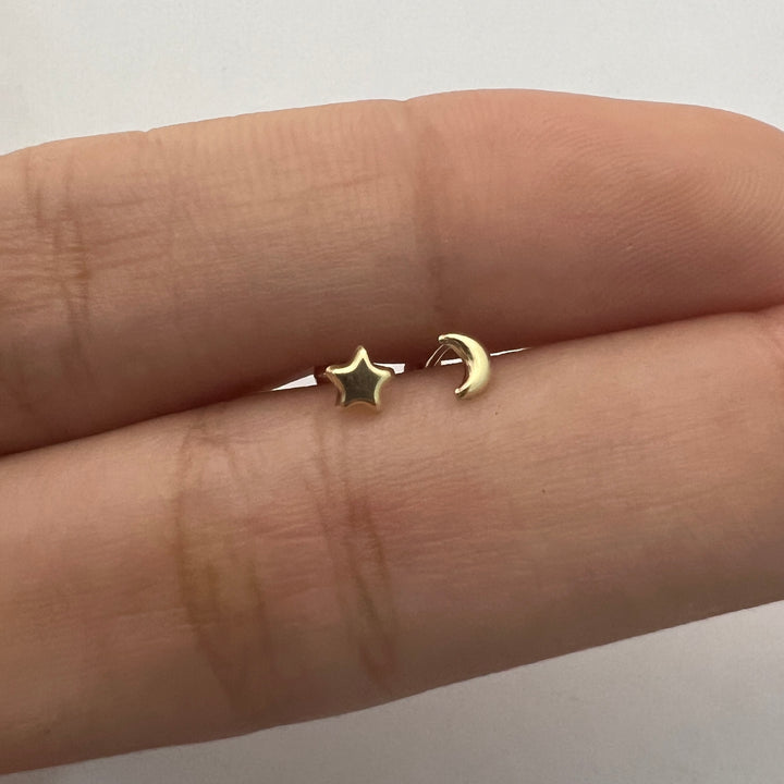 Aretes de Oro 10k Estrella Luna 3MM