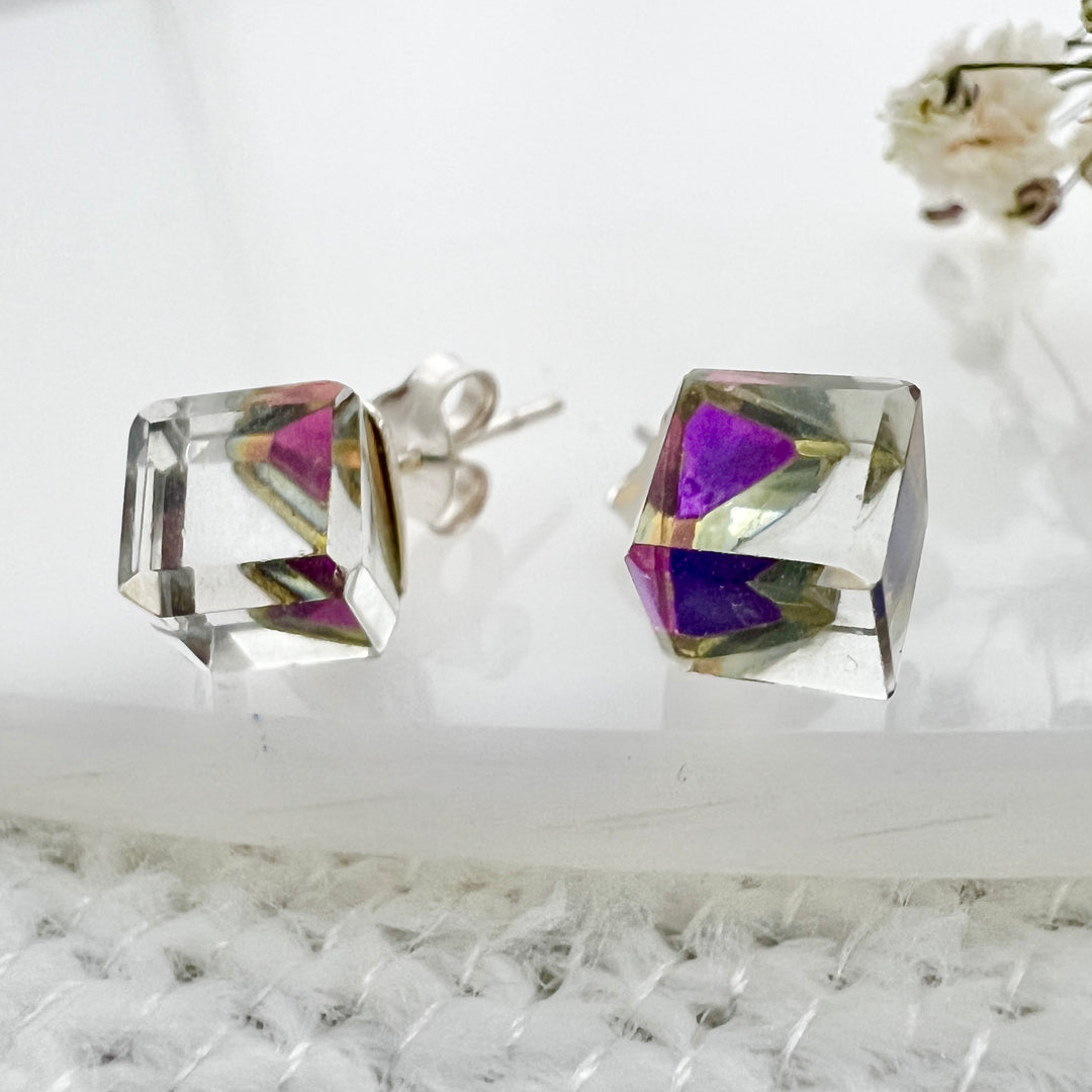 Aretes Cubo Tornasol Plata