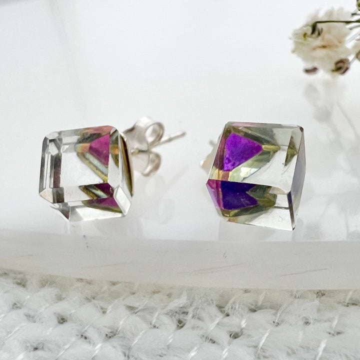 Aretes Cubo Tornasol Plata