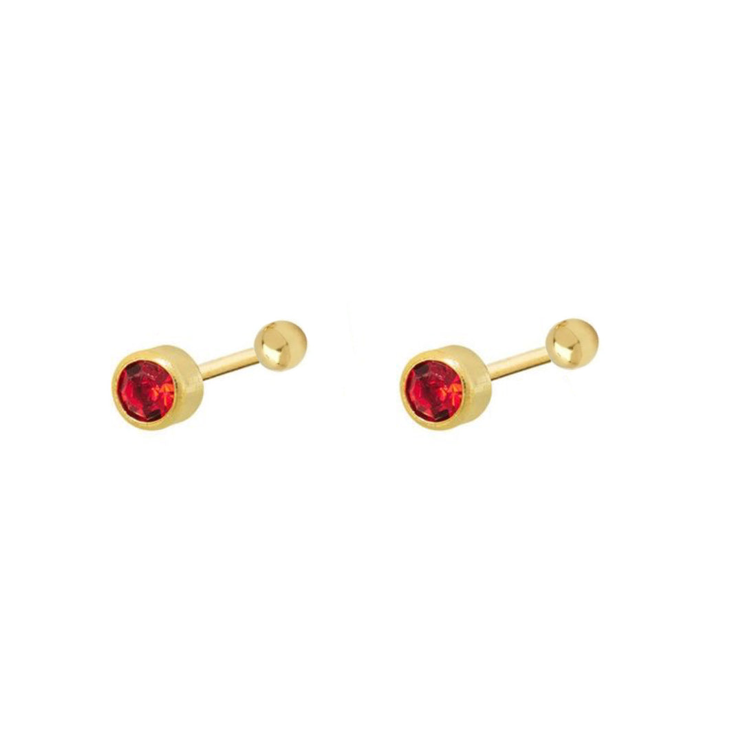 Aretes de Oro 10k Cilindro Rojo 2.5MM