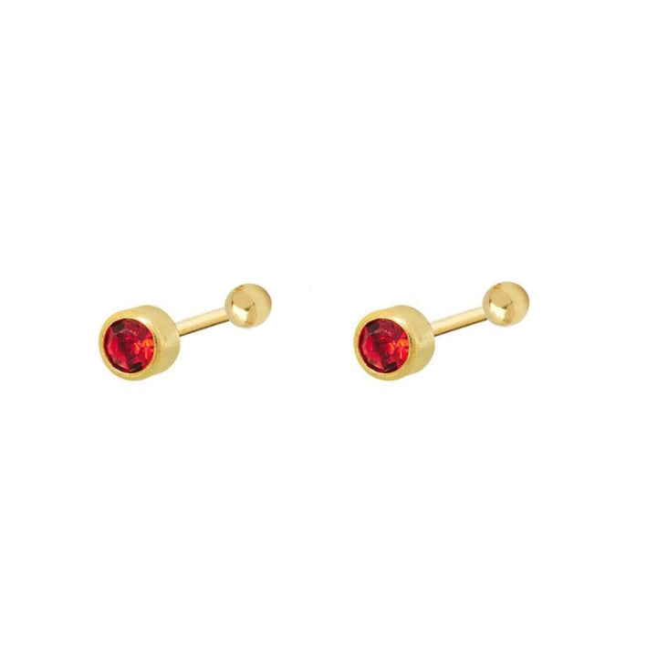 Aretes de Oro 10k Cilindro Rojo 2.5MM
