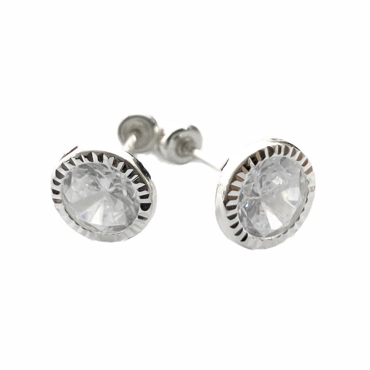 Aretes Redondo Bicel Diamantado 6MM Plata