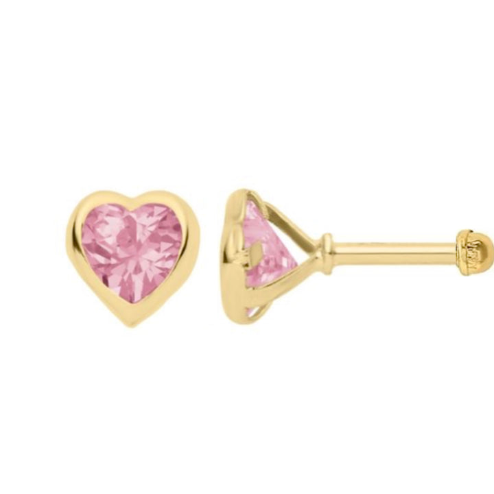 Aretes de Oro 10k Corazón Rosa 4MM