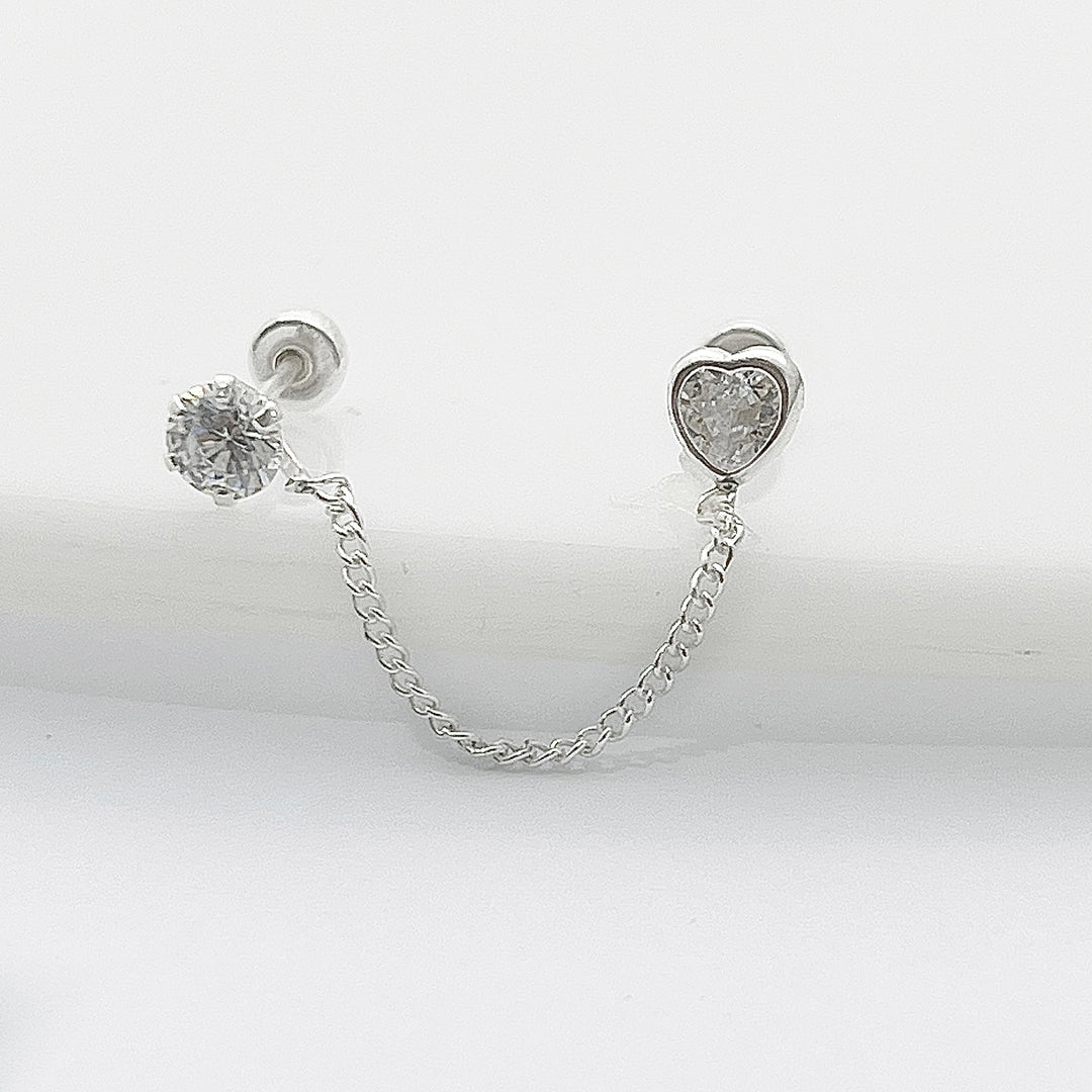 Aretes Corazón Cadena 4MM Plata