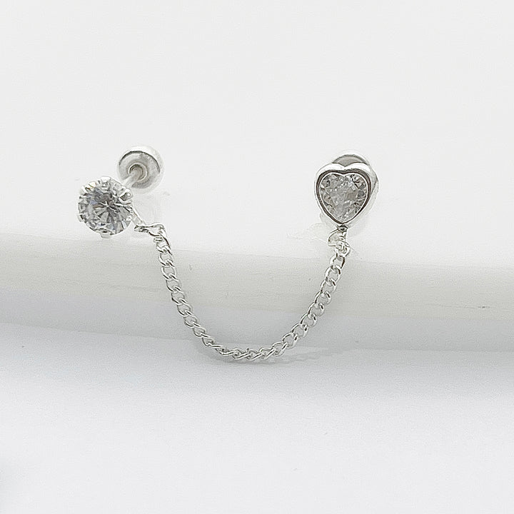 Aretes Corazón Cadena 4MM Plata