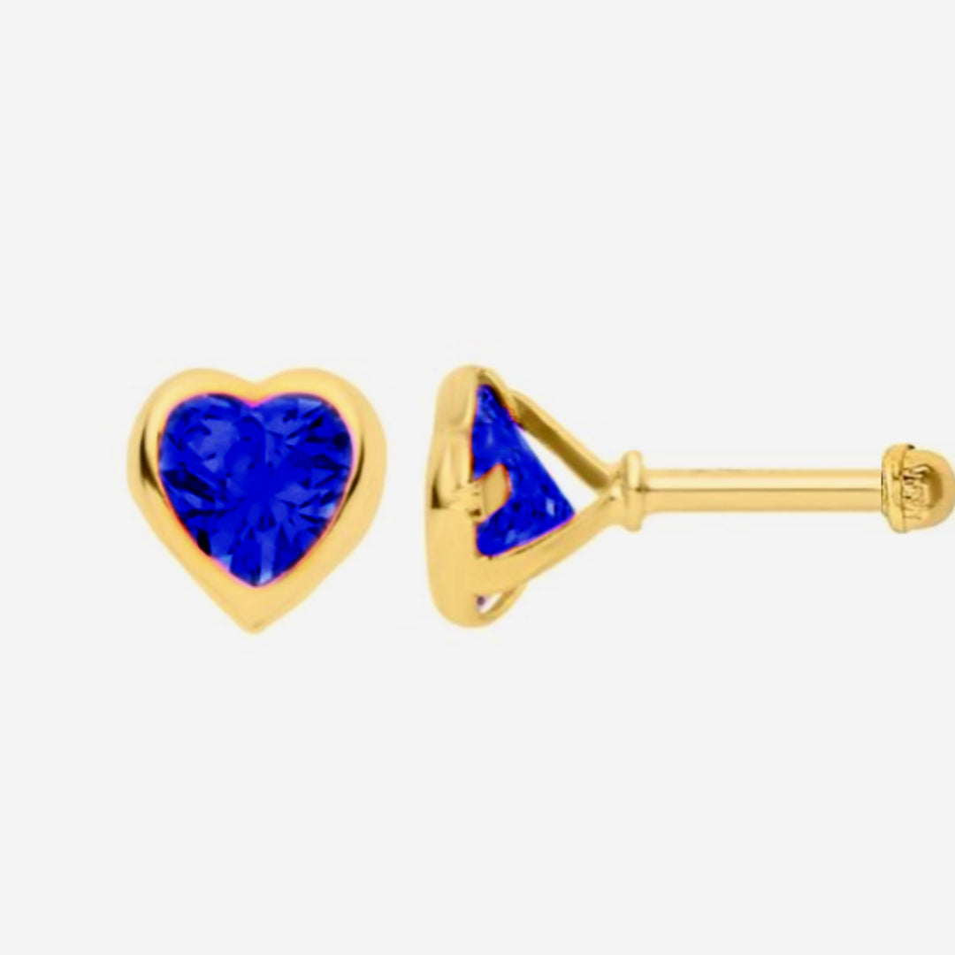 Aretes de Oro 10k Corazón Azul 4MM