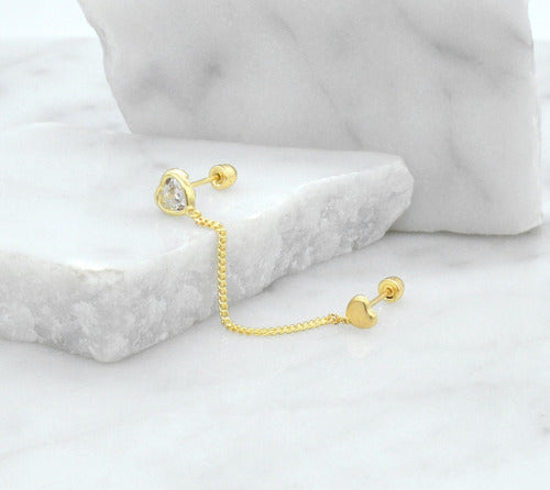 Aretes de Oro 10k Cadena Corazón