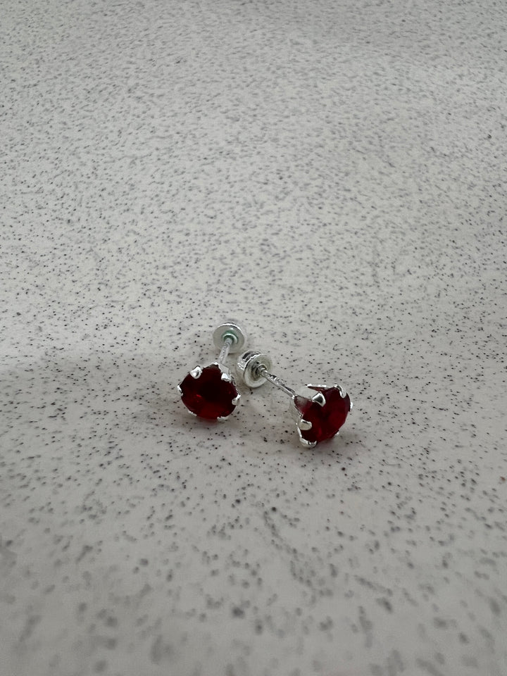 Aretes Deneb Rojo 6MM Plata