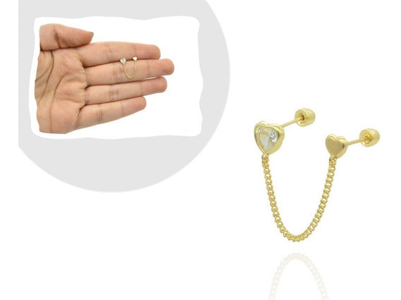 Aretes de Oro 10k Cadena Corazón