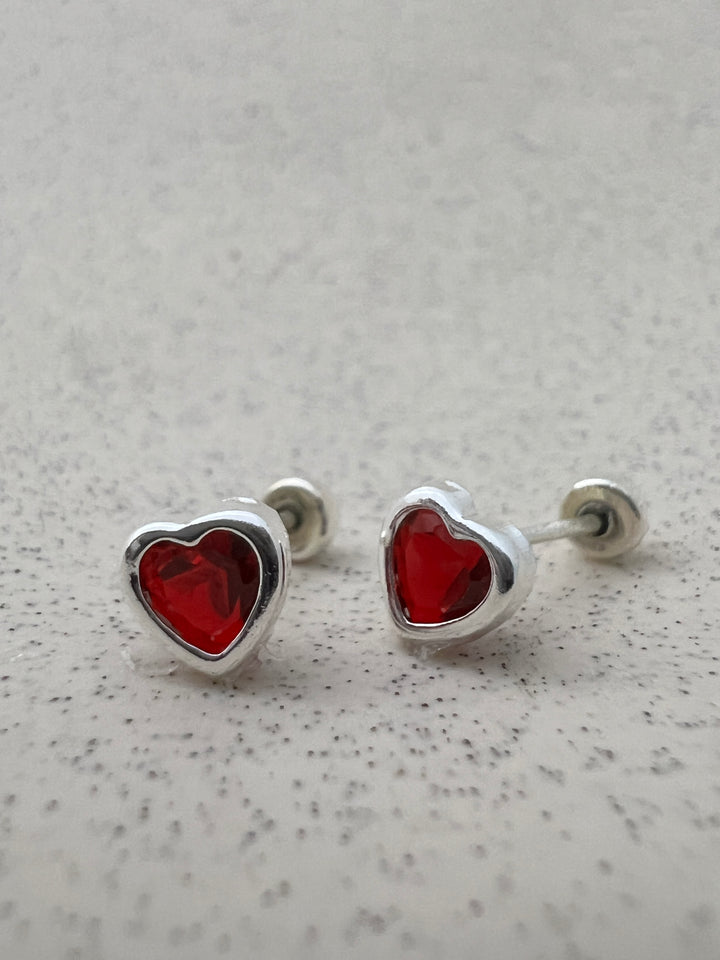 Aretes Corazón Bicel Rojo 5MM Plata