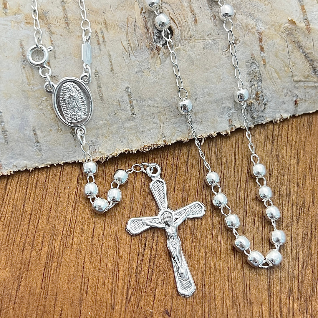 Rosario Plata Virgen Guadalupe 4MM