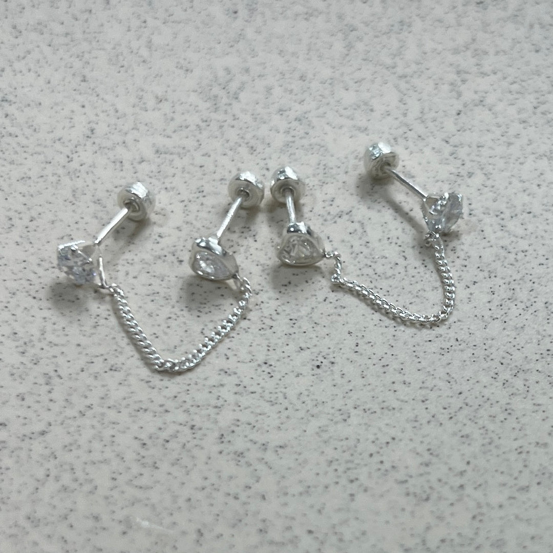 Aretes Corazón Cadena 4MM Plata