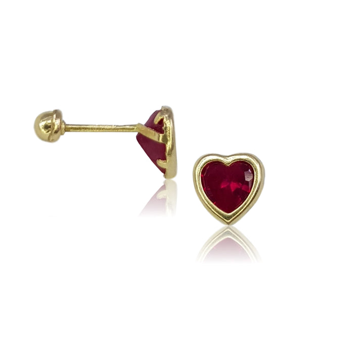 Aretes de Oro 10k Corazón Rojo 3MM
