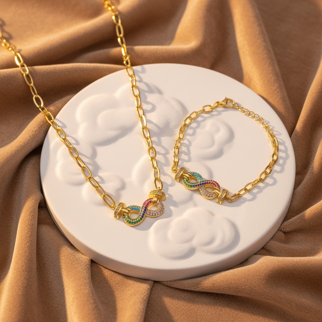 Collar y Pulsera Infinito ♾ Dorado
