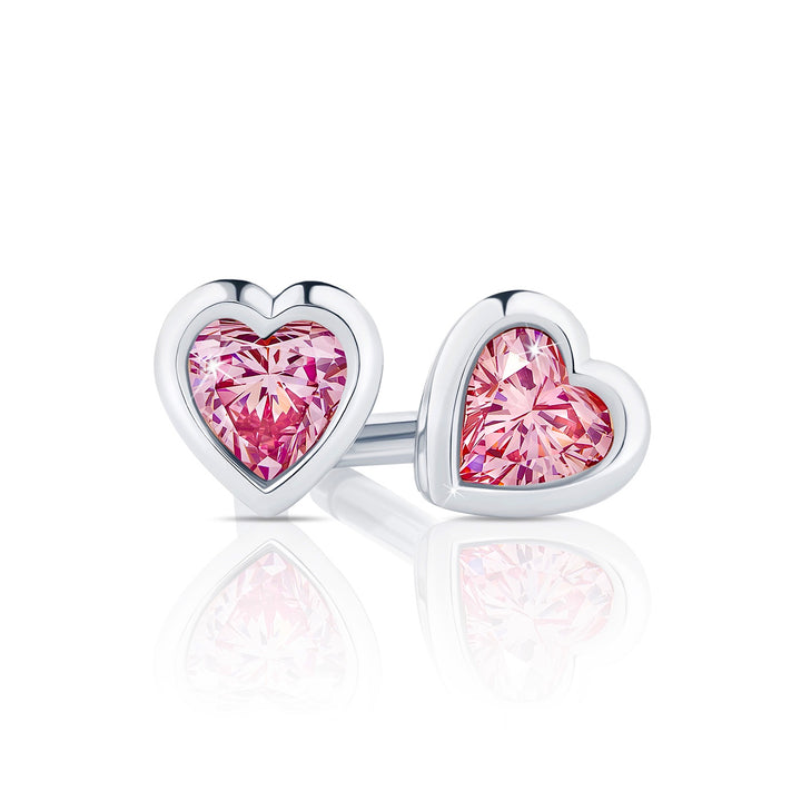 Aretes Corazón Bicel Rosado 4MM Plata