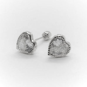 Aretes Corazón Bicel Diamantado 4MM Plata