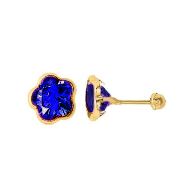 Aretes de Oro 10k Flor Azul 6MM