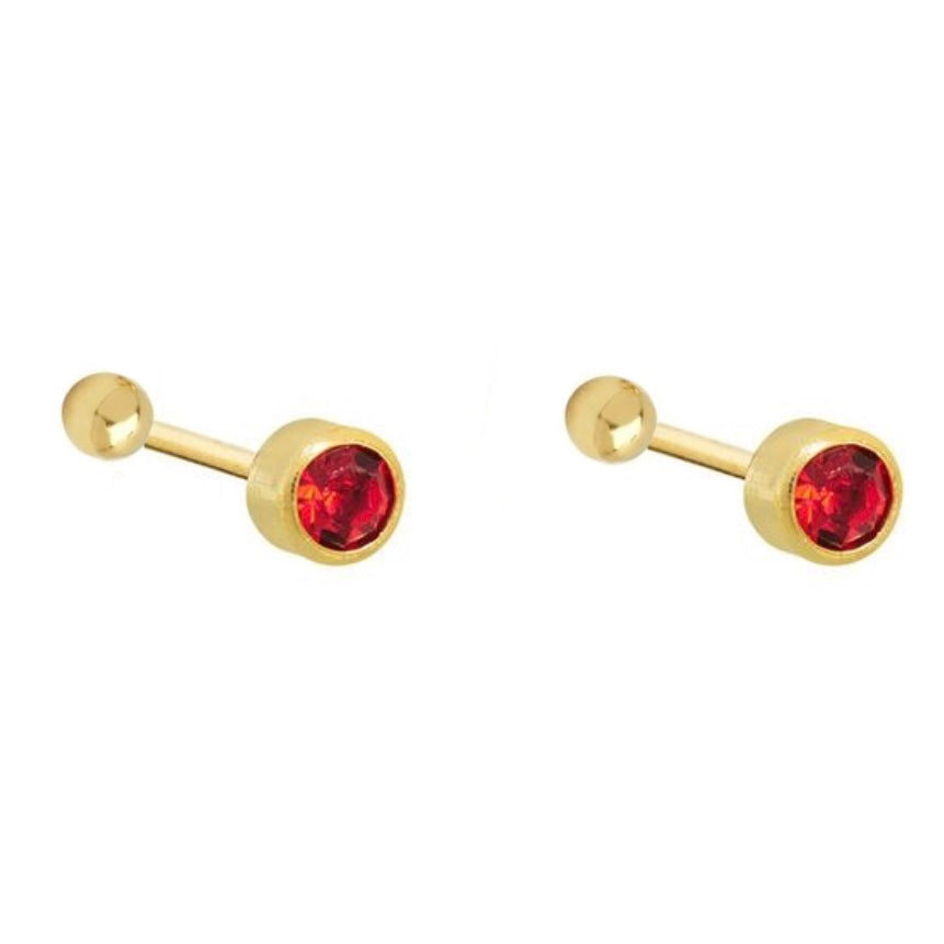 Aretes de Oro 10k Cilindro Rojo 3MM