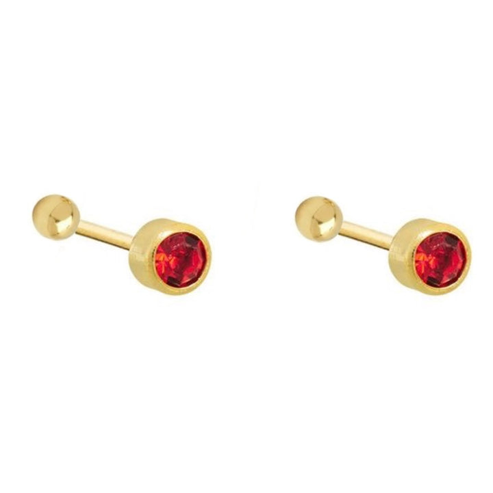 Aretes de Oro 10k Cilindro Rojo 3MM