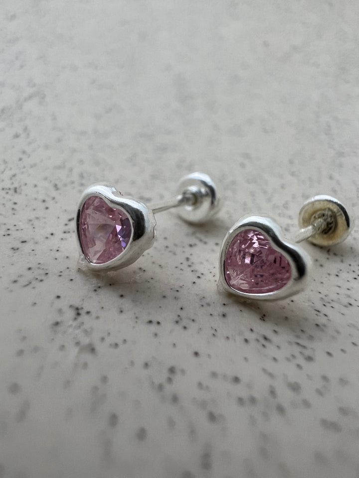 Aretes Corazón Bicel Rosado 4MM Plata