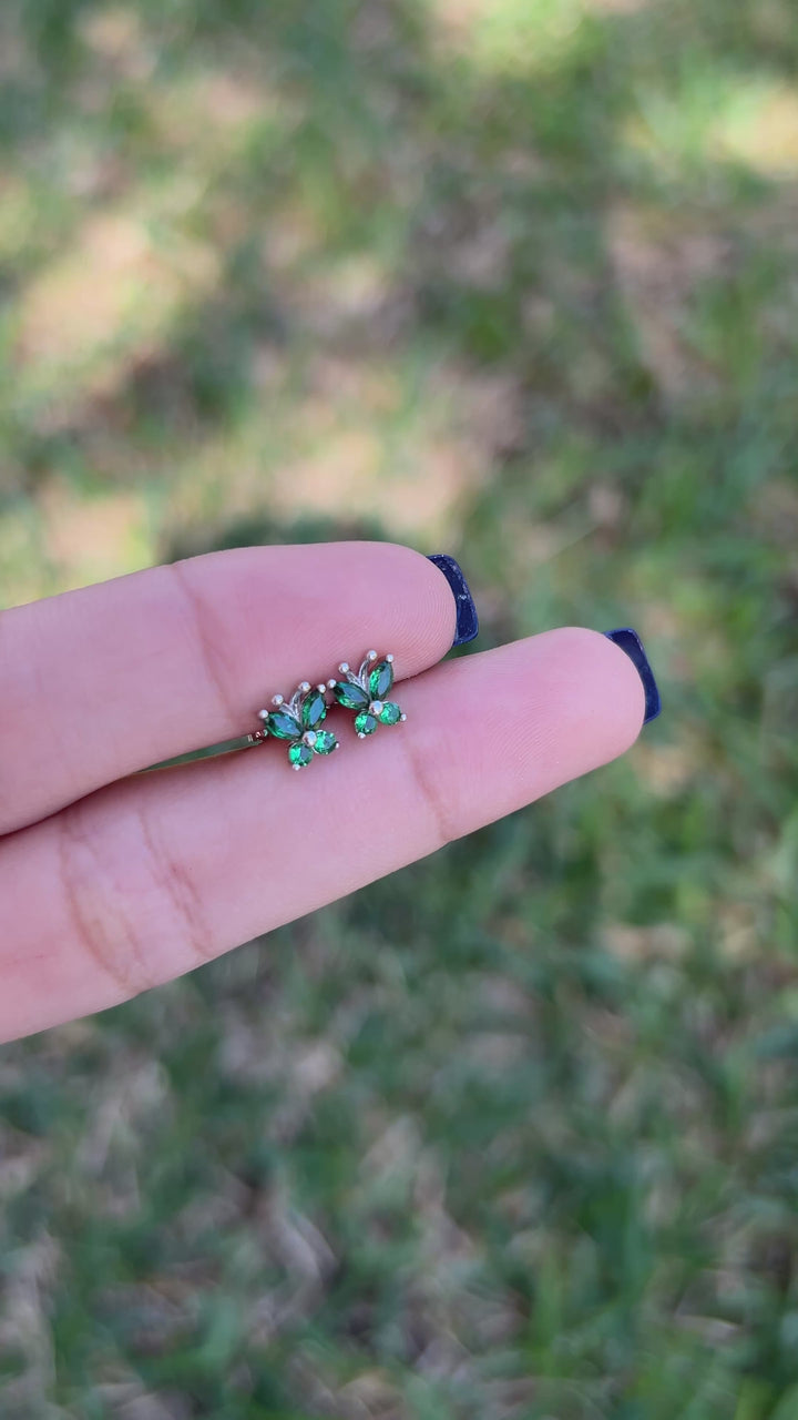 Aretes Plata Mariposa Verde