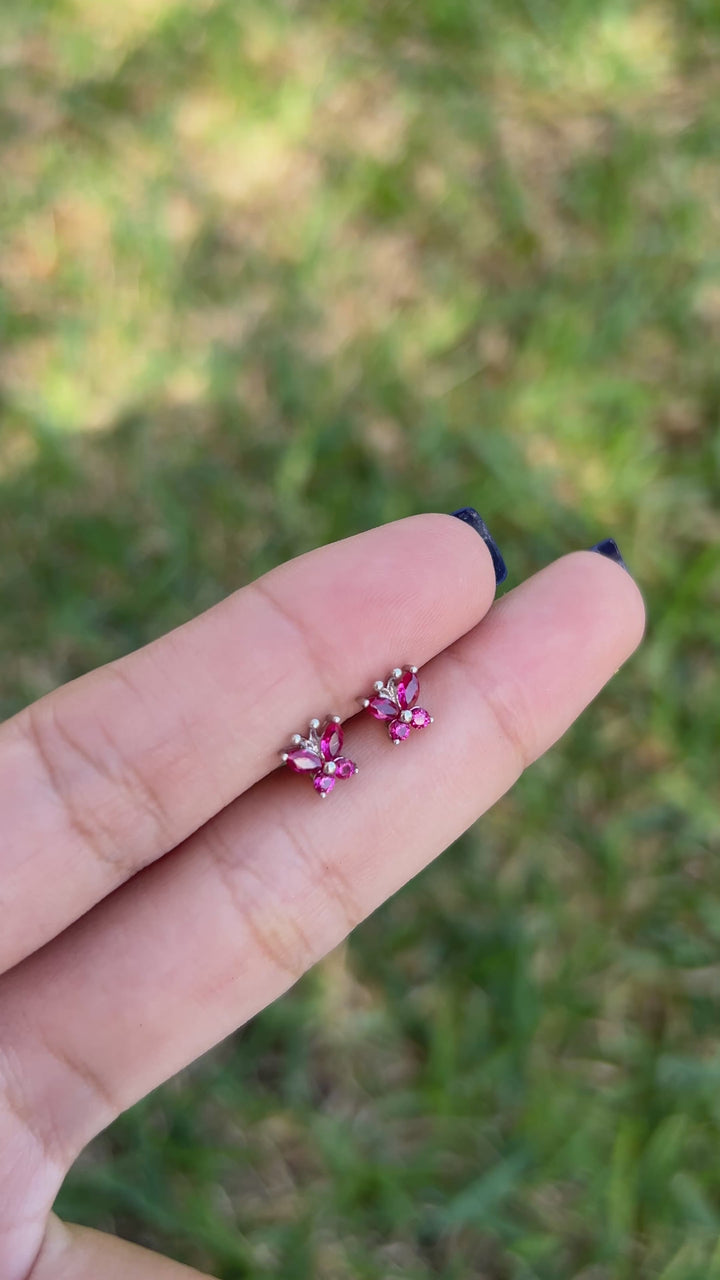 Aretes Plata Mariposa Fucsia