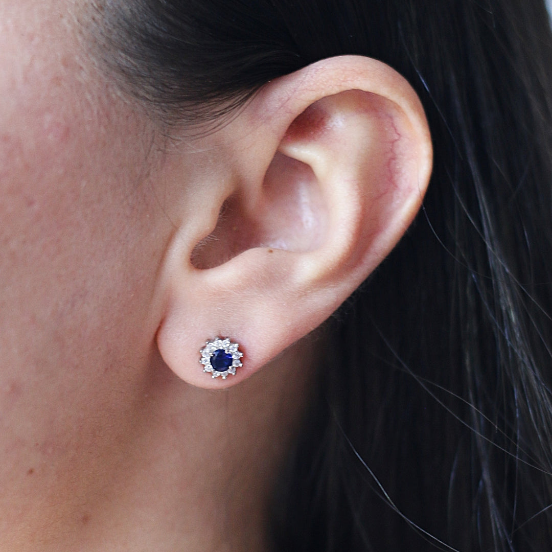 Aretes Plata Flor Azul  8MM