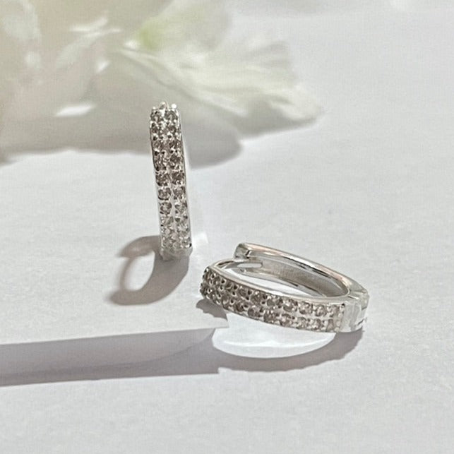 Huggies de Plata 12MM con Doble Fila CZ  | Nicola Joyería