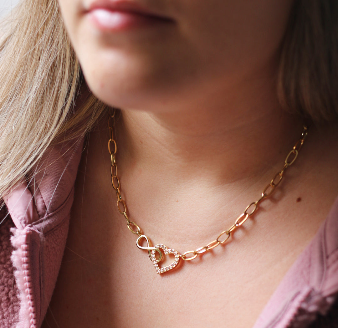 Collar y Pulsera Corazón Doble 🧡 Dorado