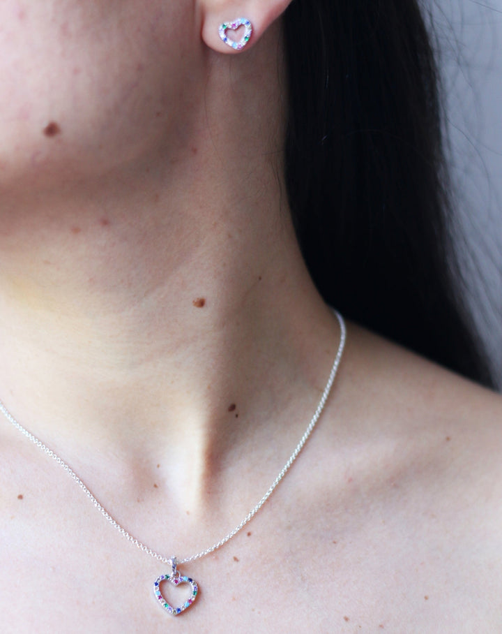 Juego Plata ❤️‍🔥Corazón Grande Multicolor