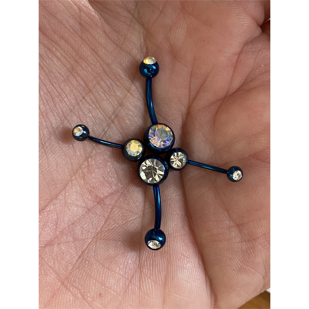 Piercing de Ombligo Pequeño Azul con Piedras Tornasol  | Acero Quirúrgico | Costa Rica