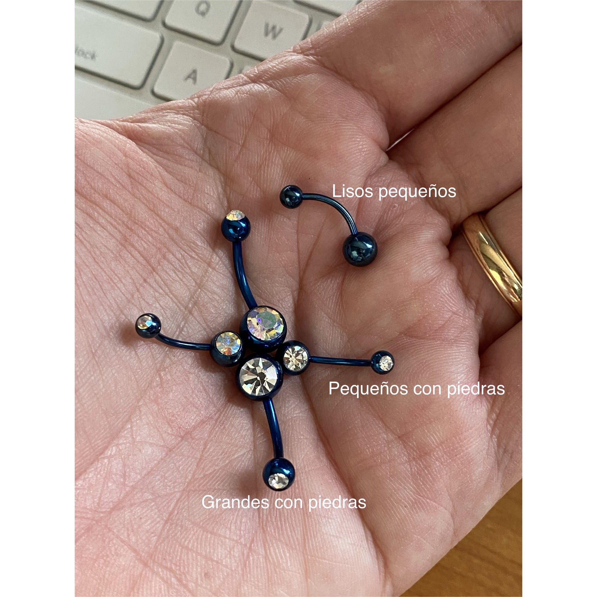 Piercing de Ombligo Pequeño Azul con Piedras Tornasol  | Acero Quirúrgico | Costa Rica