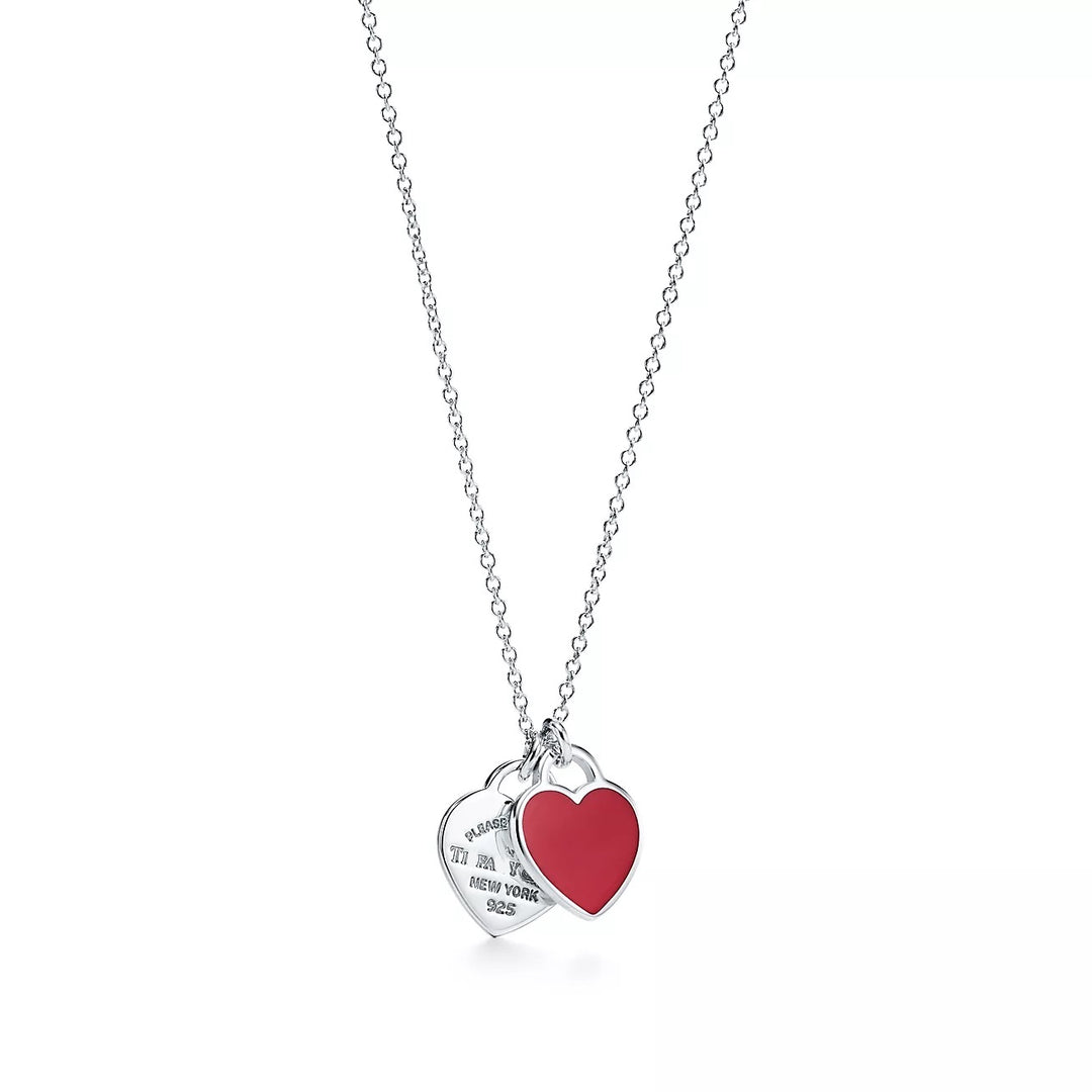 Return to Tiffany Red ❤️ Double Heart Tag Pendant Costa Rica