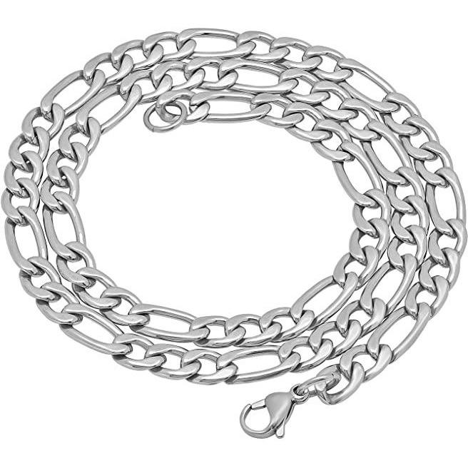 Cadena Acero 6MM Figaro Plateada 60CM | Nicola Joyería en Costa Rica