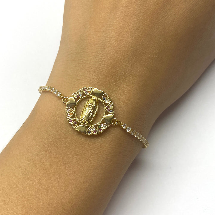 Pulsera Acero Virgen Corazón Dorado