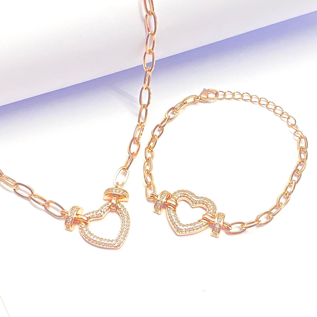 Collar y Pulsera Corazón 💗 Oro Rosa