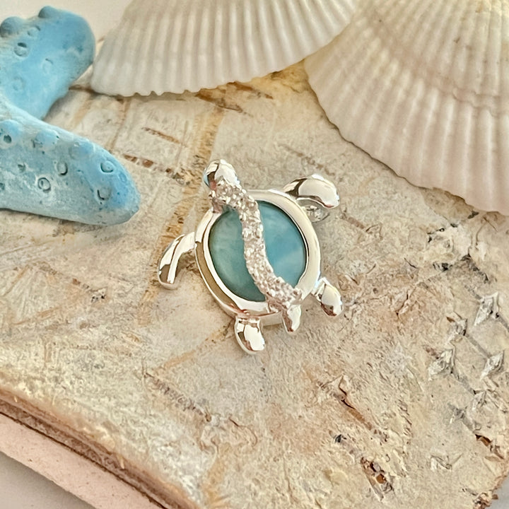 🐢 Tortuga con Larimar CZ de Plata 925 | Nicola Joyería CR