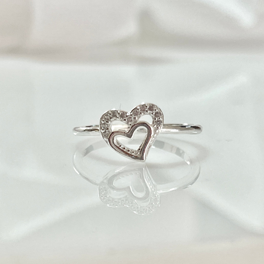 Anillo Plata Promesa Corazón Doble  ❤️