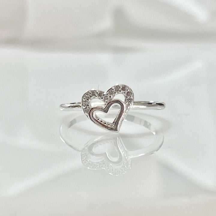 Anillo Plata Promesa Corazón Doble  ❤️