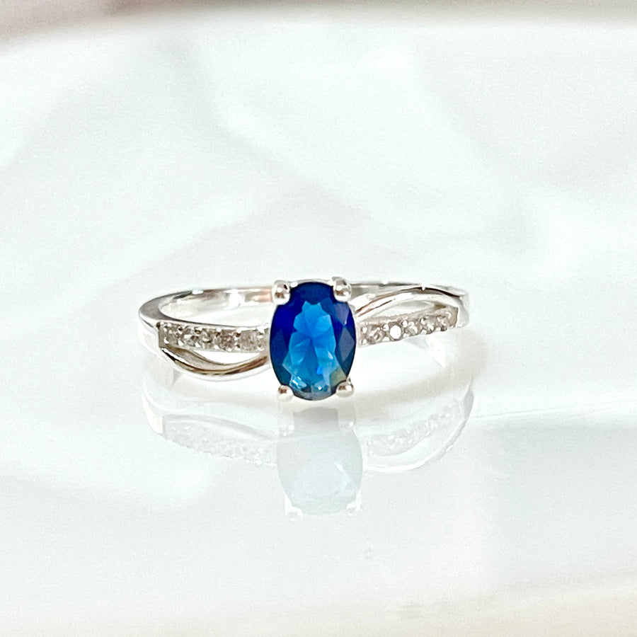 Anillo Plata Promesa Ovalo Azul Brillante 💙 | Nicola Joyería 